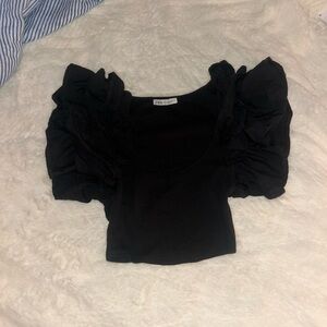 Zara Black Ruffled Sleeve Top